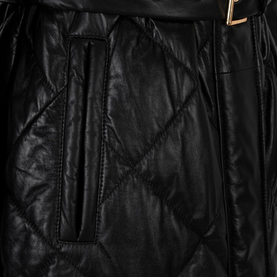 Kadın Siyah Hakim Yakalı Kapüşonlu Deri Mont