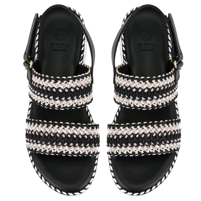 Kadın Siyah Hasır Örgülü Deri Sandalet