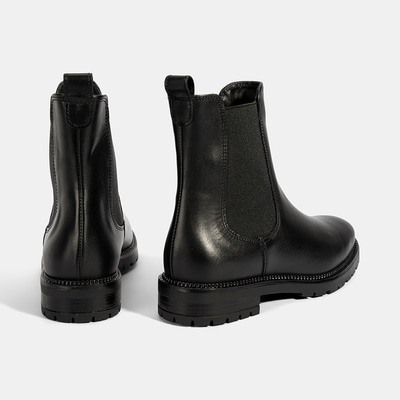 Kadın Siyah Kalın Topuklu Deri Bot