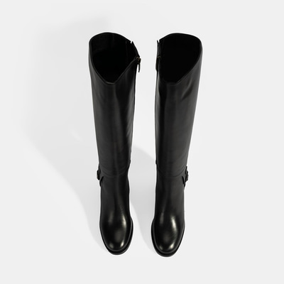 Kadın Siyah Kalın Topuklu Deri Çizme