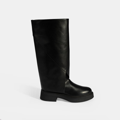 Kadın Siyah Katlama Detaylı Deri Çizme
