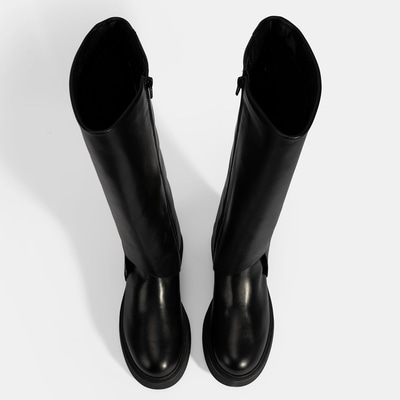 Kadın Siyah Katlama Detaylı Deri Çizme