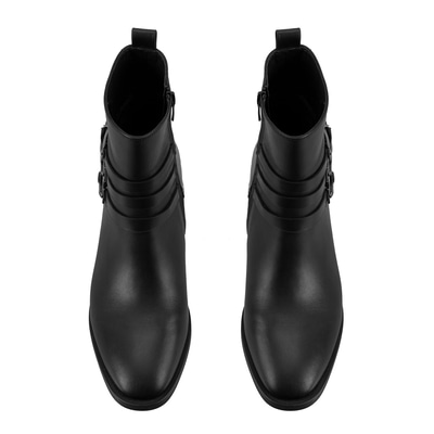 Kadın Siyah Kemer Aksesuarlı Topuklu Deri Bot