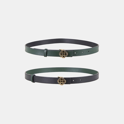Kadın Siyah / Koyu Yeşil Çift Taraflı Deri Kemer