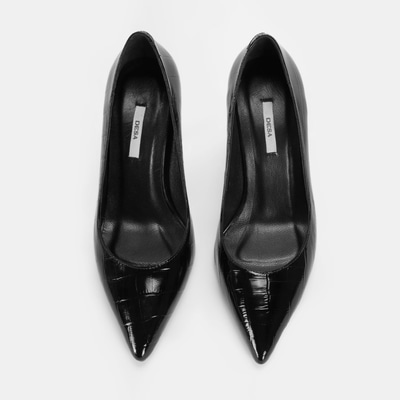 Kadın Siyah Kroko Baskılı Deri Klasik Ayakkabı