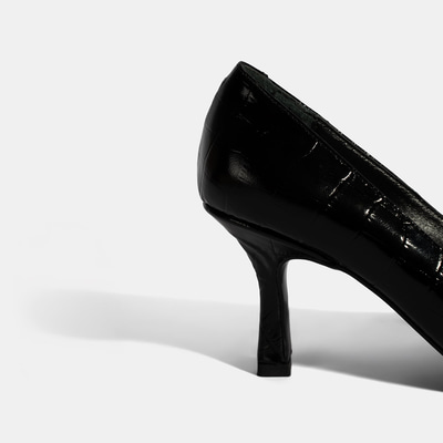 Kadın Siyah Kroko Baskılı Deri Stiletto