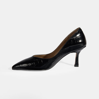 Kadın Siyah Kroko Baskılı Deri Stiletto