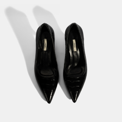 Kadın Siyah Kroko Baskılı Deri Stiletto