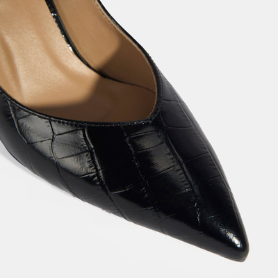 Kadın Siyah Kroko Baskılı Deri Stiletto