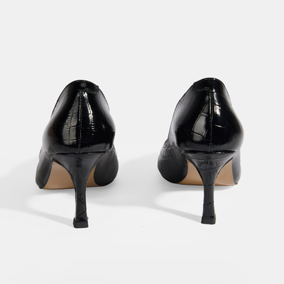 Kadın Siyah Kroko Baskılı Deri Stiletto