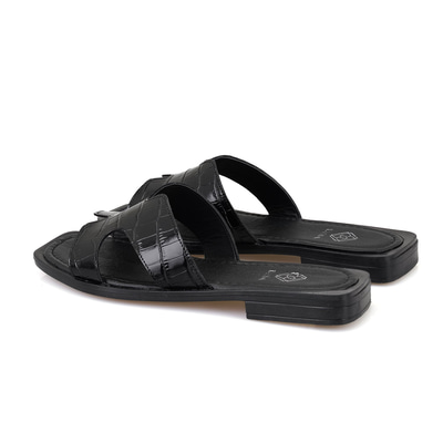 Kadın Siyah Kroko Baskılı Deri Terlik