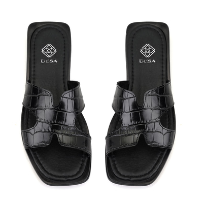 Kadın Siyah Kroko Baskılı Deri Terlik