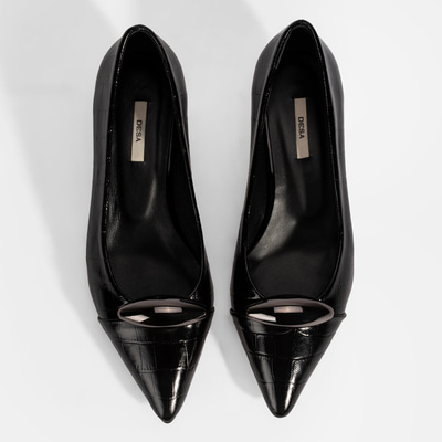 Kadın Siyah Kroko Baskılı Deri Topuklu Ayakkabı