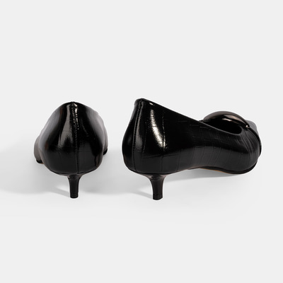 Kadın Siyah Kroko Baskılı Deri Topuklu Ayakkabı