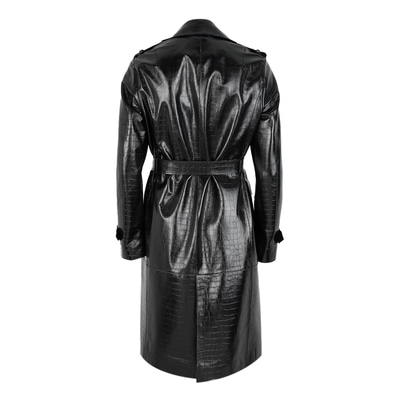 Kadın Siyah Kroko Baskılı Deri Trençkot