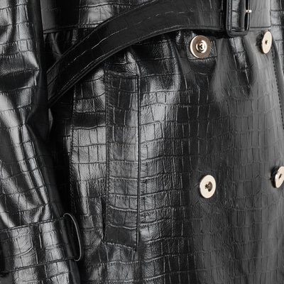 Kadın Siyah Kroko Baskılı Deri Trençkot