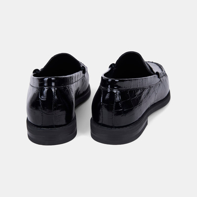 Kadın Siyah Kroko Baskılı Klasik Deri Loafer