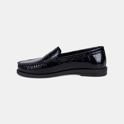 Kadın Siyah Kroko Baskılı Klasik Deri Loafer