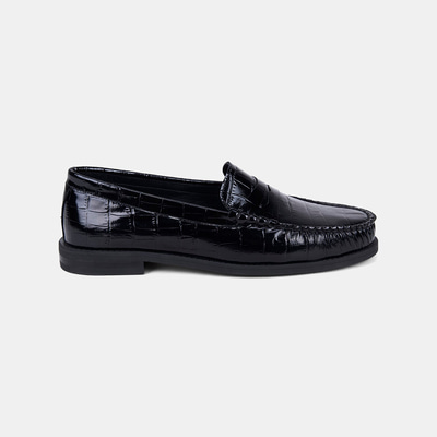 Kadın Siyah Kroko Baskılı Klasik Deri Loafer