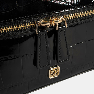 Kadın Siyah Kroko Baskılı Mini Deri El Çantası