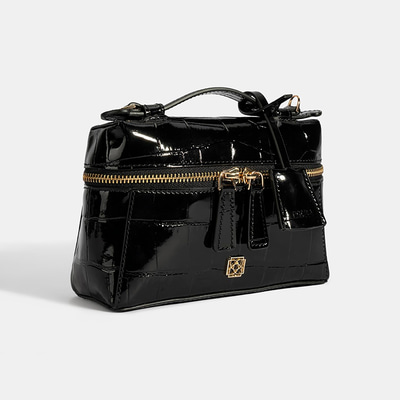 Kadın Siyah Kroko Baskılı Mini Deri El Çantası