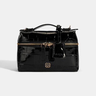 Kadın Siyah Kroko Baskılı Mini Deri El Çantası