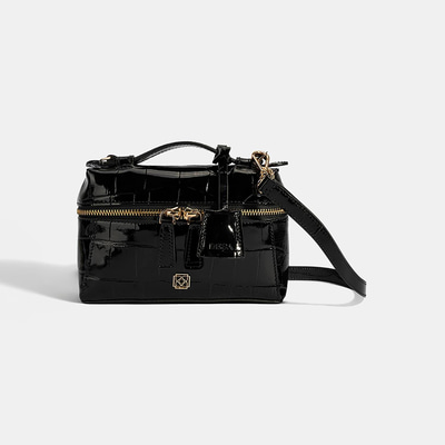 Kadın Siyah Kroko Baskılı Mini Deri El Çantası