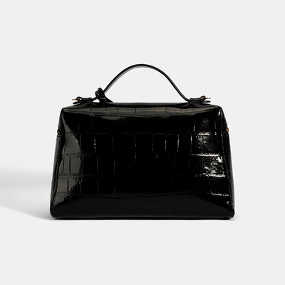 Kadın Siyah Kroko Baskılı Rugan Deri El Çantası