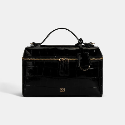 Kadın Siyah Kroko Baskılı Rugan Deri El Çantası