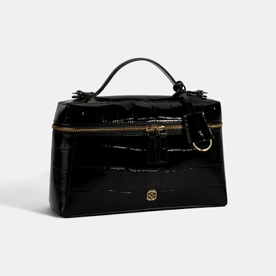 Kadın Siyah Kroko Baskılı Rugan Deri El Çantası