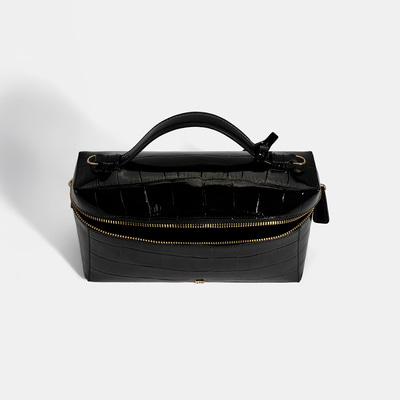 Kadın Siyah Kroko Baskılı Rugan Deri El Çantası