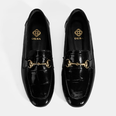 Kadın Siyah Kroko Baskılı Toka Detaylı Deri Loafer