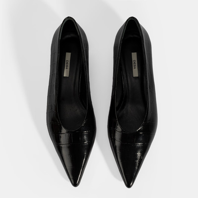 Kadın Siyah Kroko Baskılı Topuklu Ayakkabı