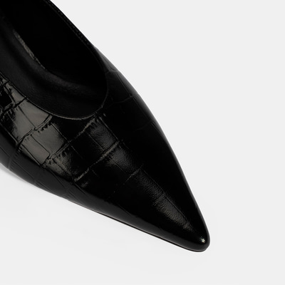 Kadın Siyah Kroko Baskılı Topuklu Ayakkabı