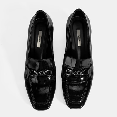 Kadın Siyah Kroko Baskılı Topuklu Rugan Loafer