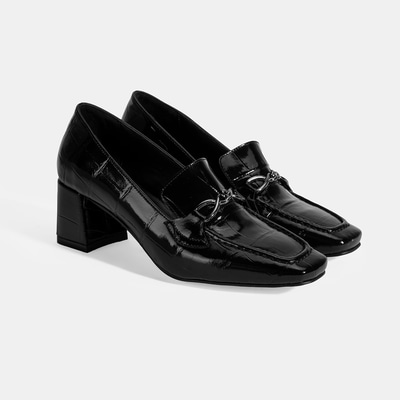 Kadın Siyah Kroko Baskılı Topuklu Rugan Loafer