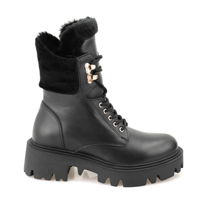 Kadın Siyah Kürk Detaylı Deri Bot