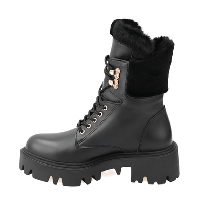 Kadın Siyah Kürk Detaylı Deri Bot