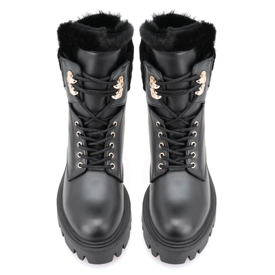 Kadın Siyah Kürk Detaylı Deri Bot