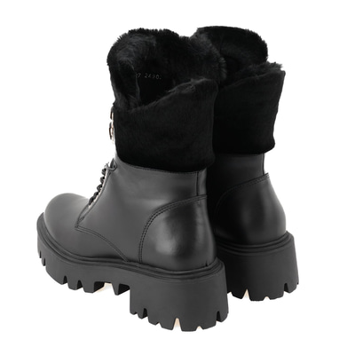 Kadın Siyah Kürk Detaylı Deri Bot