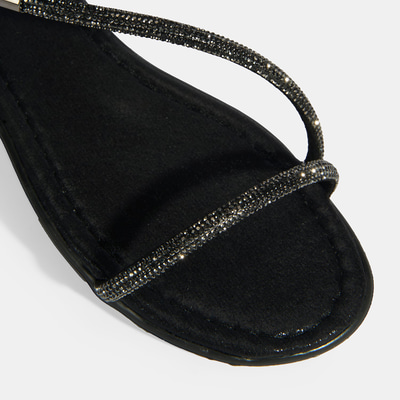 Kadın Siyah Lastik Bantlı Taşlı Sandalet