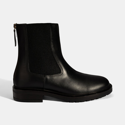 Kadın Siyah  Lastikli Deri Chelsea Bot