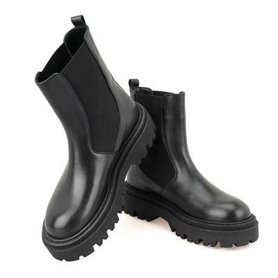 Kadın Siyah Lastikli Deri Chelsea Bot