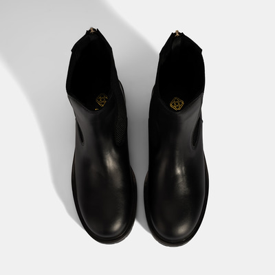 Kadın Siyah  Lastikli Deri Chelsea Bot