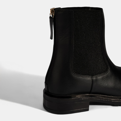Kadın Siyah  Lastikli Deri Chelsea Bot