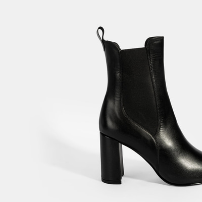 Kadın Siyah Lastikli Topuklu Deri Bot