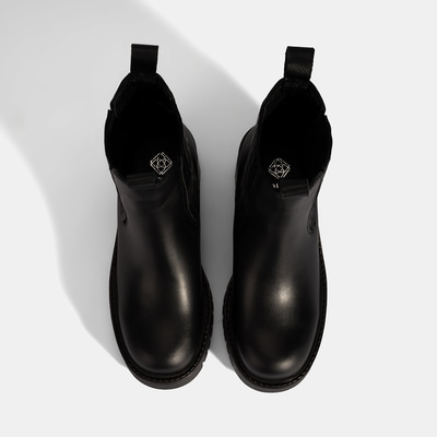 Kadın Siyah Lastikli Topuklu Deri Chelsea Bot