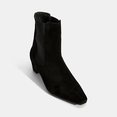 Kadın Siyah Lastikli Topuklu Süet Deri Bot