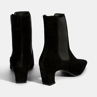 Kadın Siyah Lastikli Topuklu Süet Deri Bot