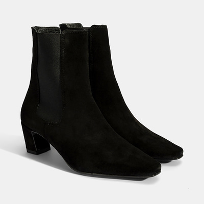 Kadın Siyah Lastikli Topuklu Süet Deri Bot